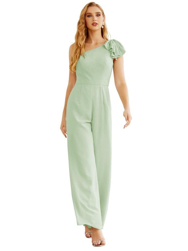 Women's One Shoulder Chiffon Long Jumpsuit Formal Evening Dress Long Bridesmaid Dresses Pants Wedding Party SEA28034