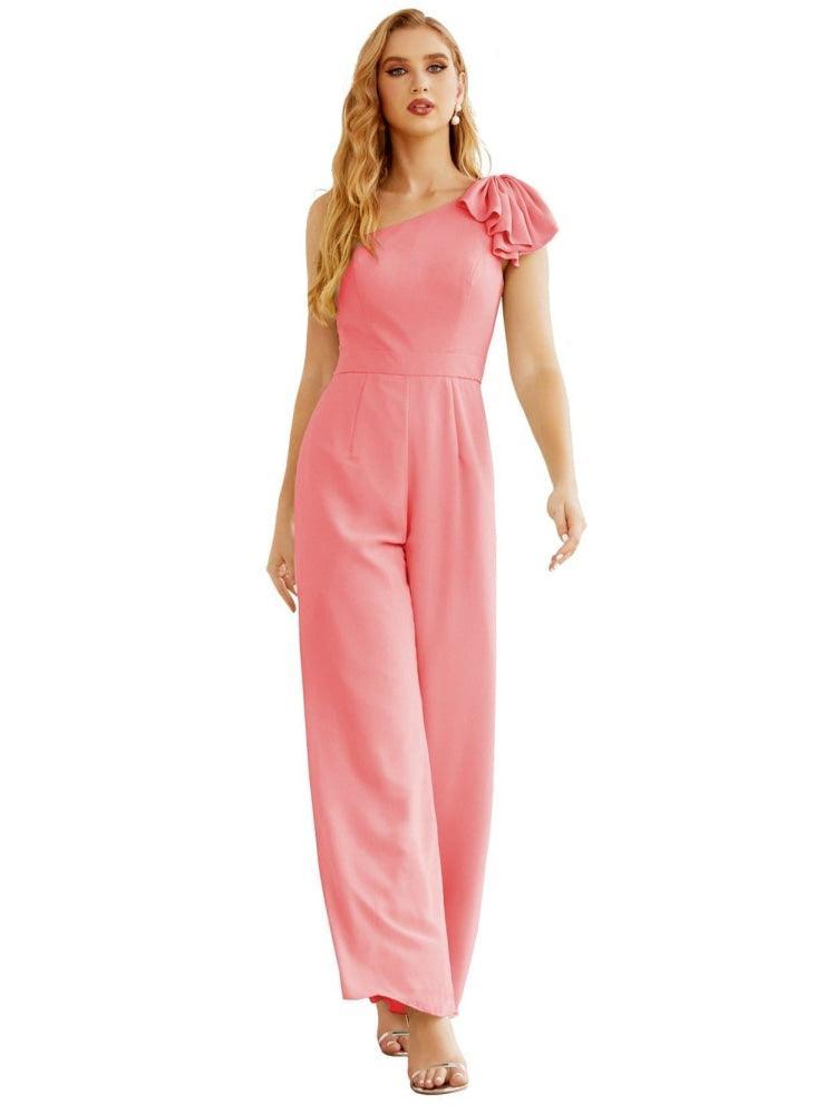 Women's One Shoulder Chiffon Long Jumpsuit Formal Evening Dress Long Bridesmaid Dresses Pants Wedding Party SEA28034