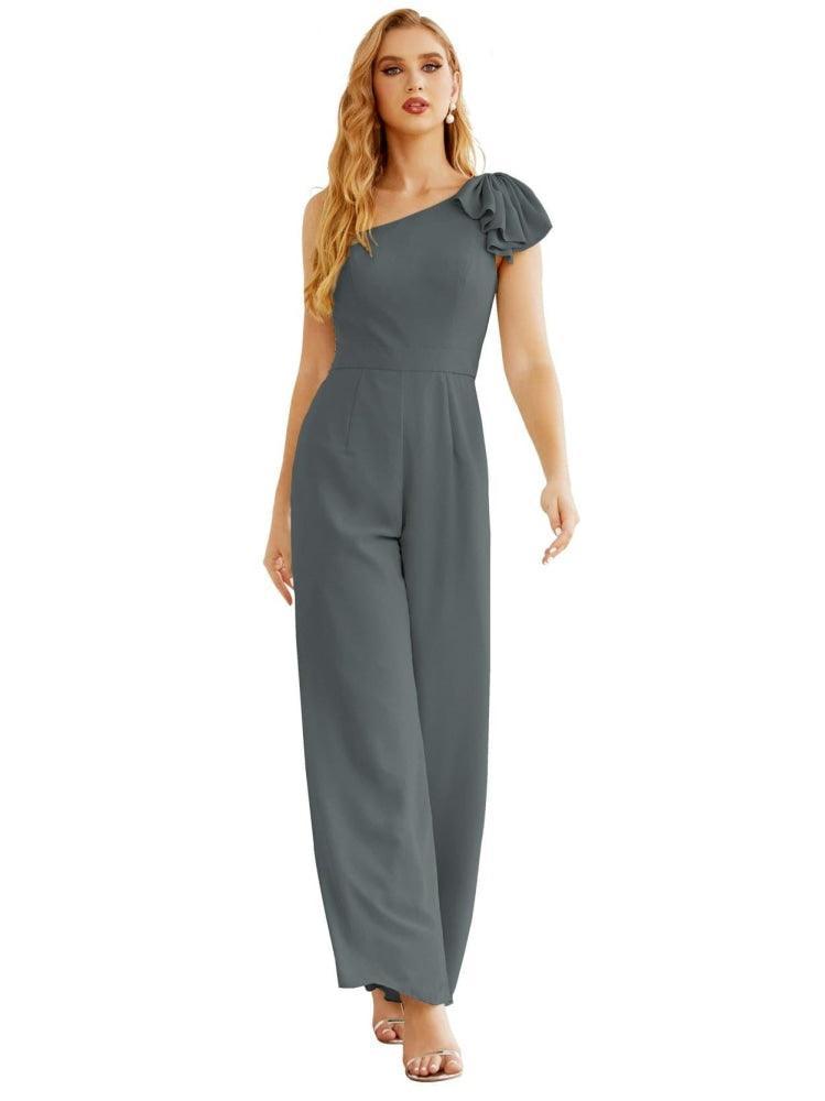 Women's One Shoulder Chiffon Long Jumpsuit Formal Evening Dress Long Bridesmaid Dresses Pants Wedding Party SEA28034