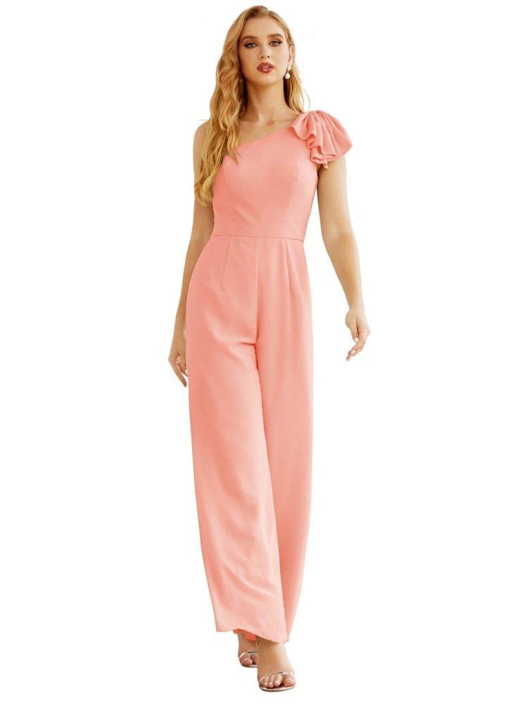 Women's One Shoulder Chiffon Long Jumpsuit Formal Evening Dress Long Bridesmaid Dresses Pants Wedding Party SEA28034