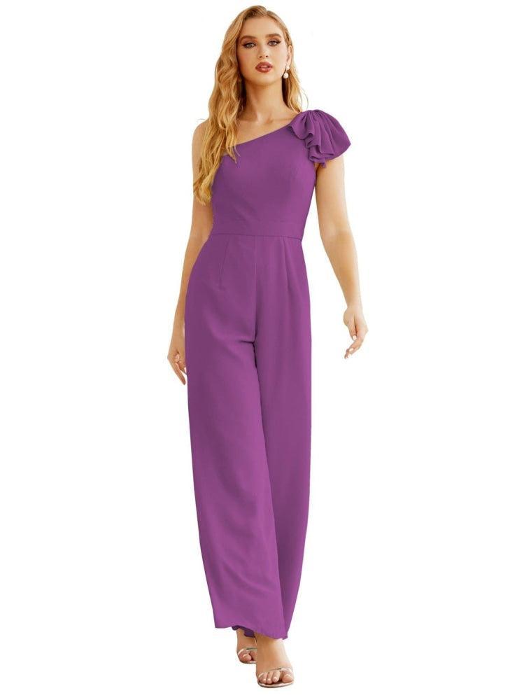 Women's One Shoulder Chiffon Long Jumpsuit Formal Evening Dress Long Bridesmaid Dresses Pants Wedding Party SEA28034