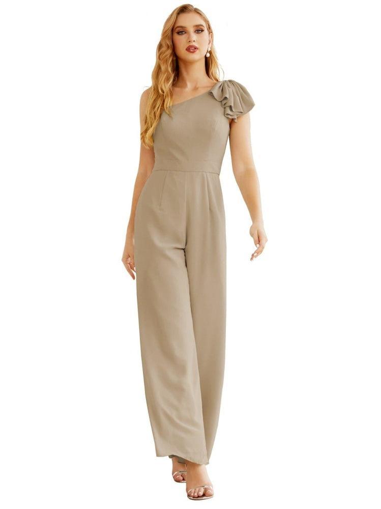 Women's One Shoulder Chiffon Long Jumpsuit Formal Evening Dress Long Bridesmaid Dresses Pants Wedding Party SEA28034