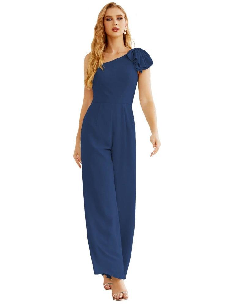 Women's One Shoulder Chiffon Long Jumpsuit Formal Evening Dress Long Bridesmaid Dresses Pants Wedding Party SEA28034