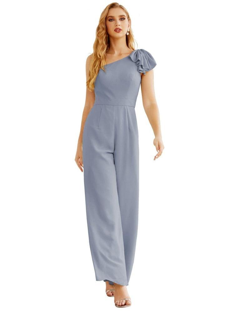 Women's One Shoulder Chiffon Long Jumpsuit Formal Evening Dress Long Bridesmaid Dresses Pants Wedding Party SEA28034