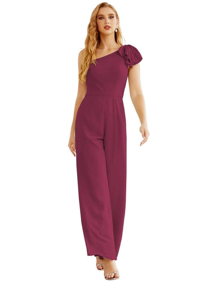 Women's One Shoulder Chiffon Long Jumpsuit Formal Evening Dress Long Bridesmaid Dresses Pants Wedding Party SEA28034