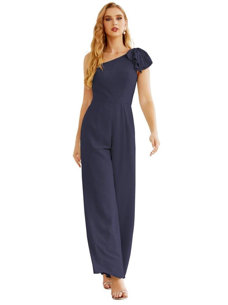 Women's One Shoulder Chiffon Long Jumpsuit Formal Evening Dress Long Bridesmaid Dresses Pants Wedding Party SEA28034