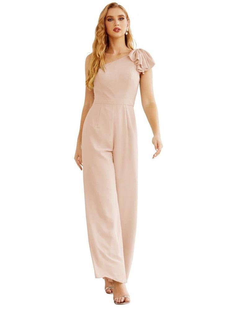Women's One Shoulder Chiffon Long Jumpsuit Formal Evening Dress Long Bridesmaid Dresses Pants Wedding Party SEA28034