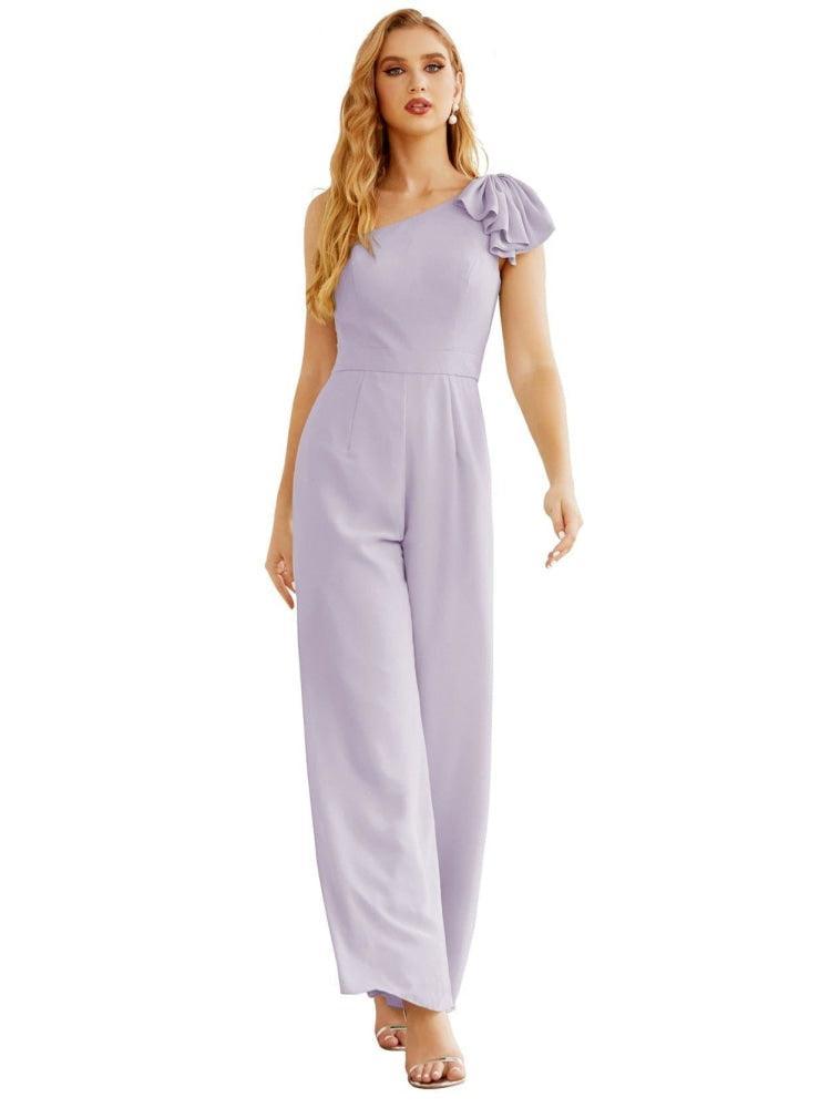 Women's One Shoulder Chiffon Long Jumpsuit Formal Evening Dress Long Bridesmaid Dresses Pants Wedding Party SEA28034
