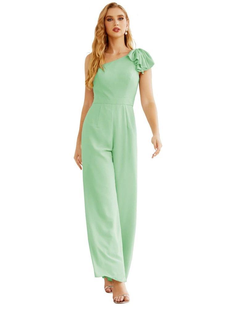 Women's One Shoulder Chiffon Long Jumpsuit Formal Evening Dress Long Bridesmaid Dresses Pants Wedding Party SEA28034