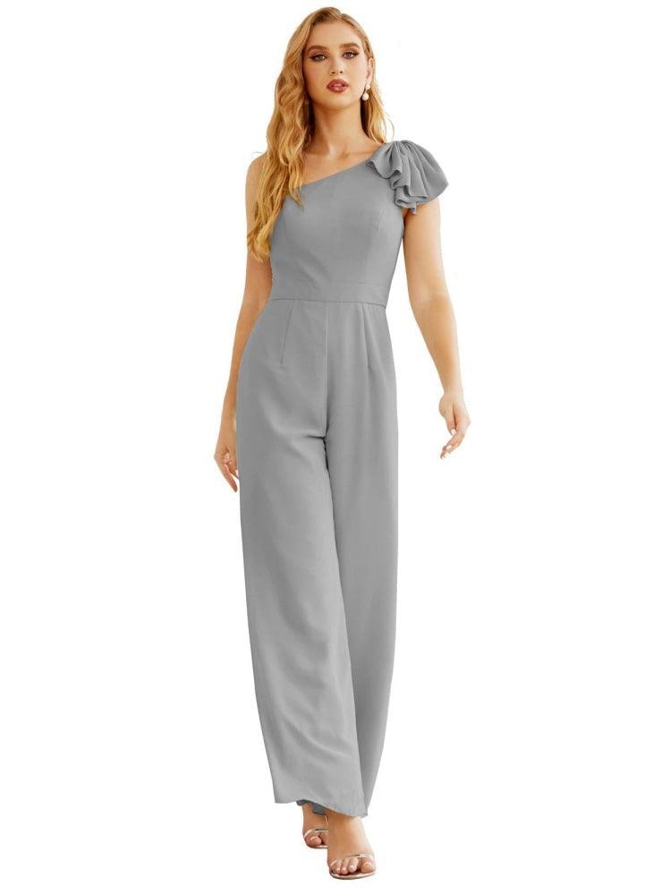 Women's One Shoulder Chiffon Long Jumpsuit Formal Evening Dress Long Bridesmaid Dresses Pants Wedding Party SEA28034
