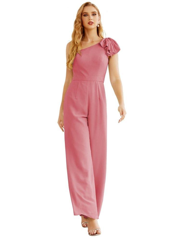 Women's One Shoulder Chiffon Long Jumpsuit Formal Evening Dress Long Bridesmaid Dresses Pants Wedding Party SEA28034