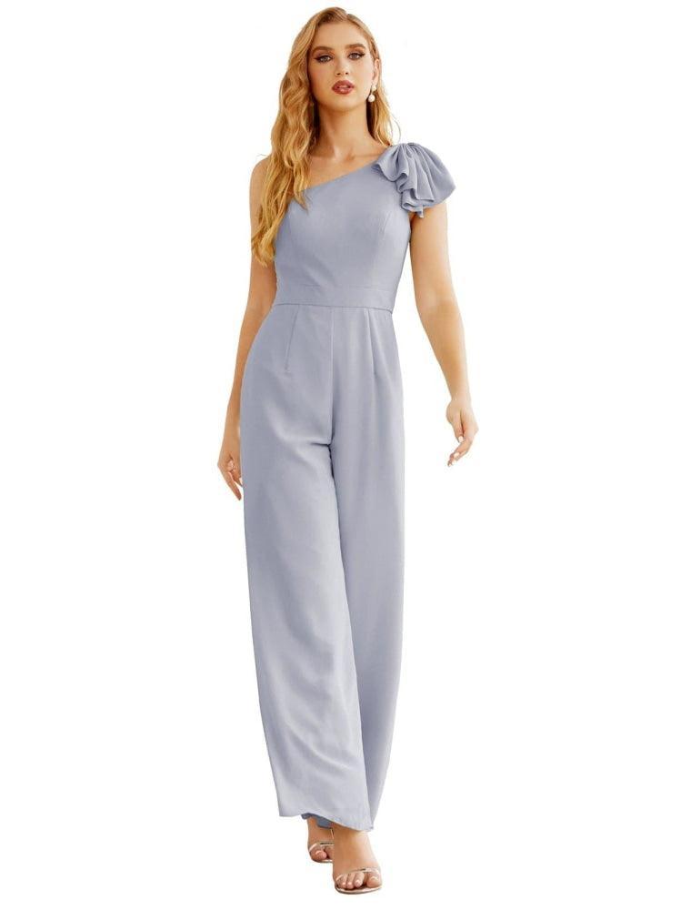Women's One Shoulder Chiffon Long Jumpsuit Formal Evening Dress Long Bridesmaid Dresses Pants Wedding Party SEA28034
