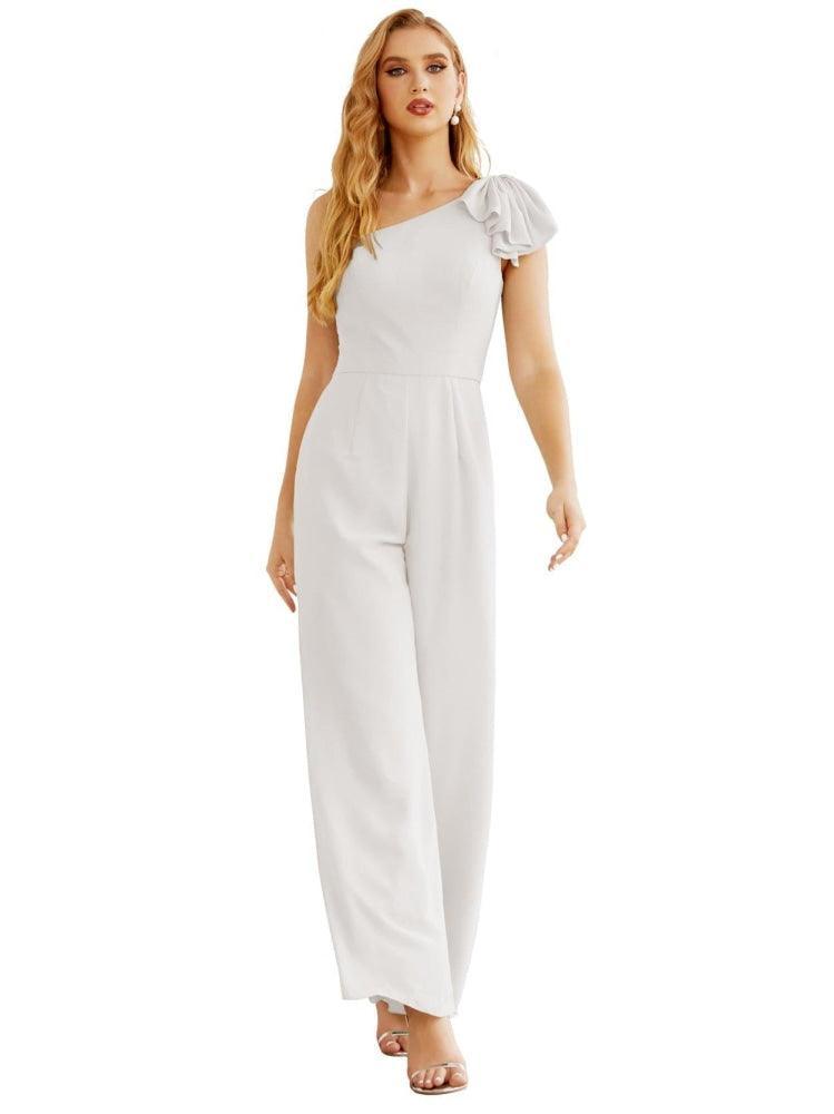 Women's One Shoulder Chiffon Long Jumpsuit Formal Evening Dress Long Bridesmaid Dresses Pants Wedding Party SEA28034