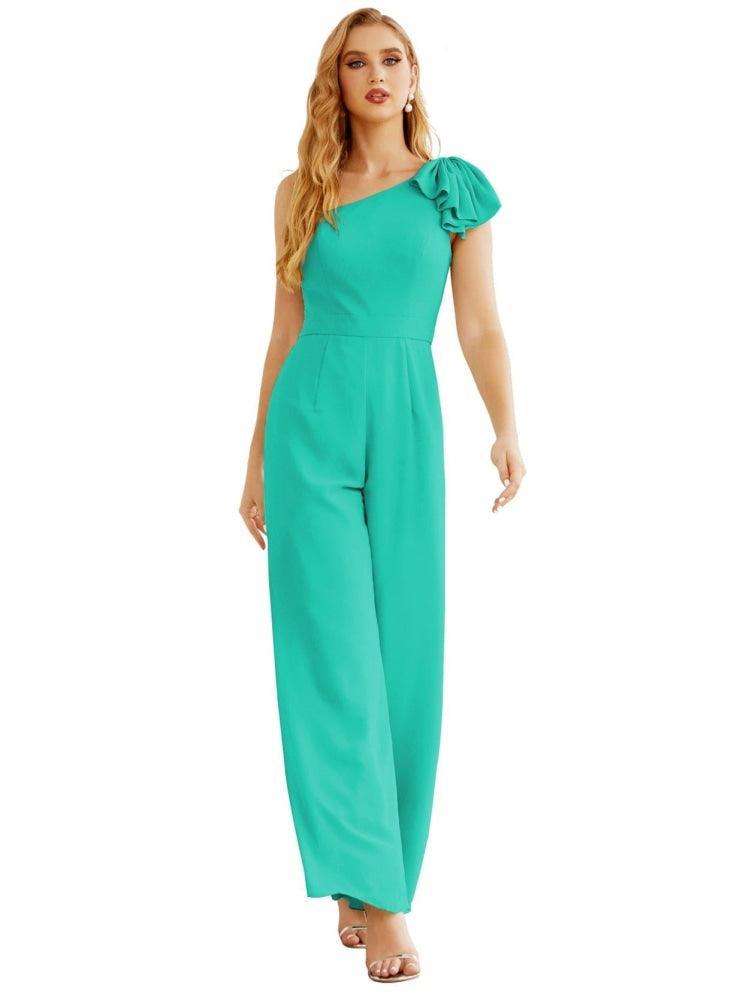 Women's One Shoulder Chiffon Long Jumpsuit Formal Evening Dress Long Bridesmaid Dresses Pants Wedding Party SEA28034
