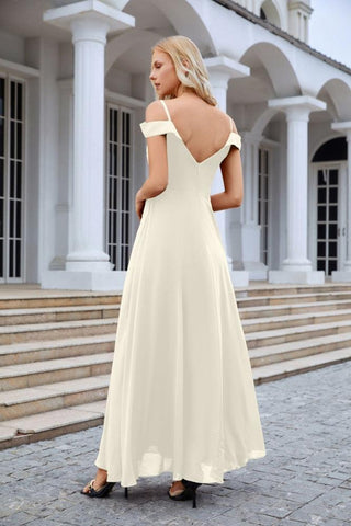 Vestido de noche de dama de honor con tirantes finos y hombros descubiertos para mujer 28093 
