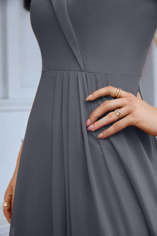 Vestido de noche de dama de honor con tirantes finos y hombros descubiertos para mujer 28093 