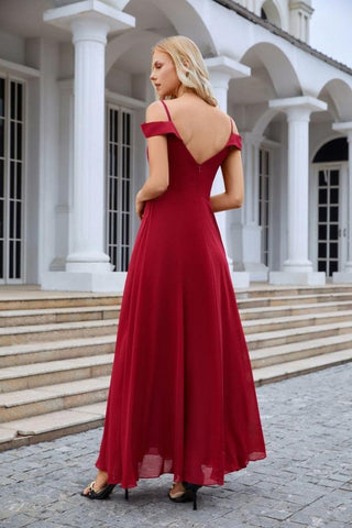 Vestido de noche de dama de honor con tirantes finos y hombros descubiertos para mujer 28093 