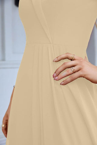 Vestido de noche de dama de honor con tirantes finos y hombros descubiertos para mujer 28093 