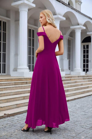 Vestido de noche de dama de honor con tirantes finos y hombros descubiertos para mujer 28093 