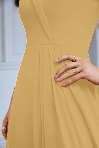 Vestido de noche de dama de honor con tirantes finos y hombros descubiertos para mujer 28093 