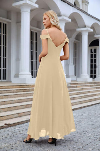 Vestido de noche de dama de honor con tirantes finos y hombros descubiertos para mujer 28093 