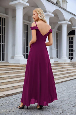 Vestido de noche de dama de honor con tirantes finos y hombros descubiertos para mujer 28093 