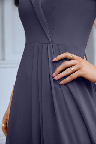 Vestido de noche de dama de honor con tirantes finos y hombros descubiertos para mujer 28093 