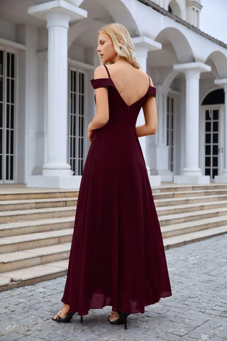 Vestido de noche de dama de honor con tirantes finos y hombros descubiertos para mujer 28093 