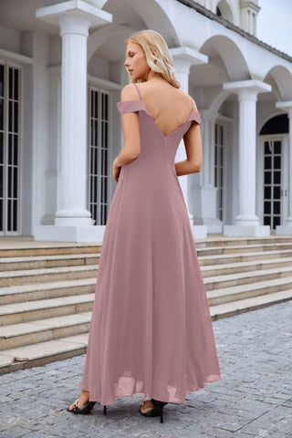 Vestido de noche de dama de honor con tirantes finos y hombros descubiertos para mujer 28093 