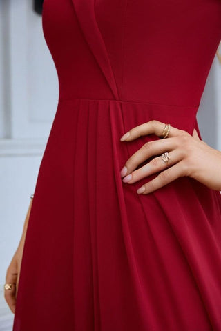 Vestido de noche de dama de honor con tirantes finos y hombros descubiertos para mujer 28093 