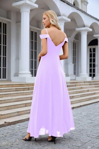 Vestido de noche de dama de honor con tirantes finos y hombros descubiertos para mujer 28093 