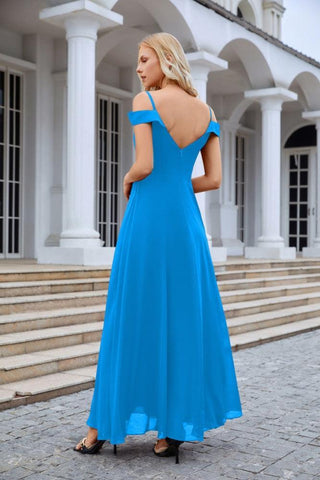 Vestido de noche de dama de honor con tirantes finos y hombros descubiertos para mujer 28093 