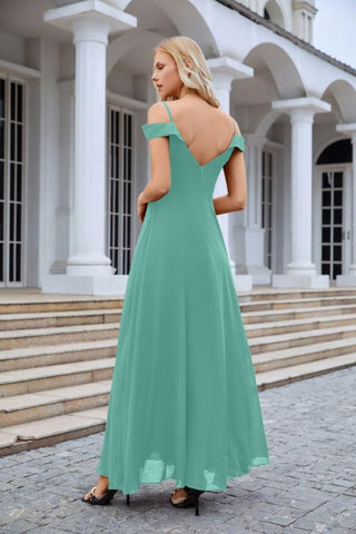 Vestido de noche de dama de honor con tirantes finos y hombros descubiertos para mujer 28093 