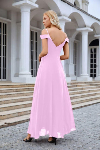 Vestido de noche de dama de honor con tirantes finos y hombros descubiertos para mujer 28093 
