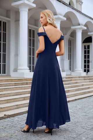 Vestido de noche de dama de honor con tirantes finos y hombros descubiertos para mujer 28093 