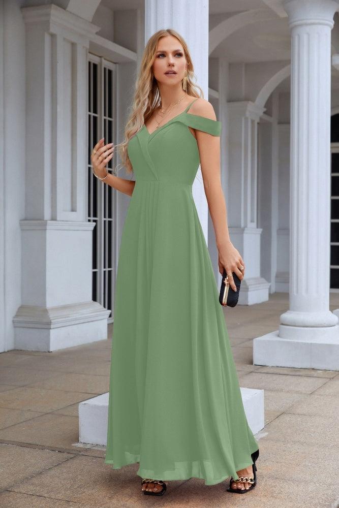 Women's thin strap off the shoulder bridesmaid mopping the floor evening dress 28093