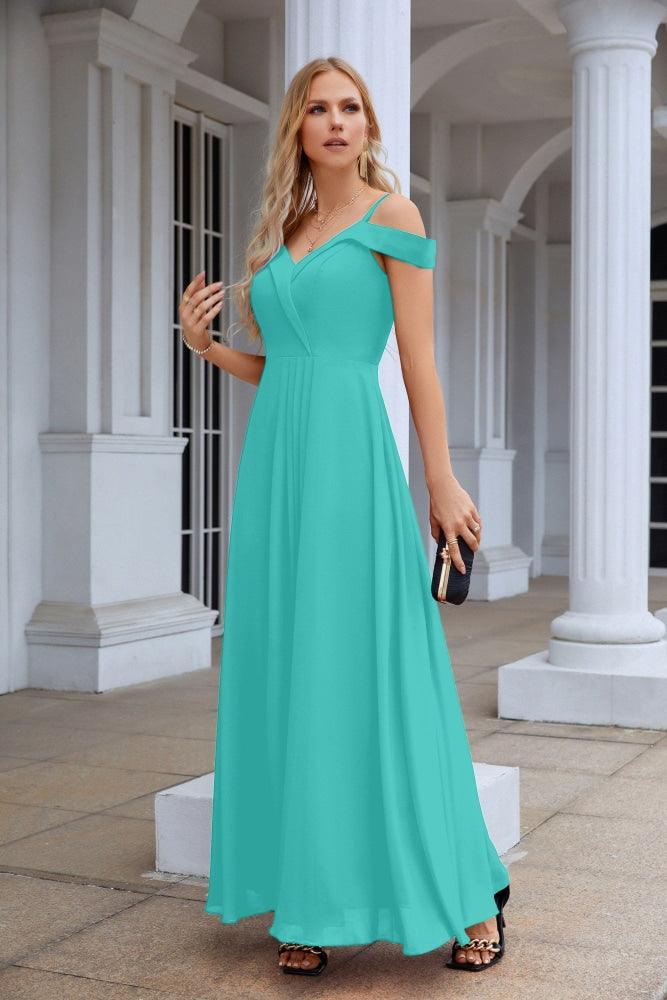 Women's thin strap off the shoulder bridesmaid mopping the floor evening dress 28093