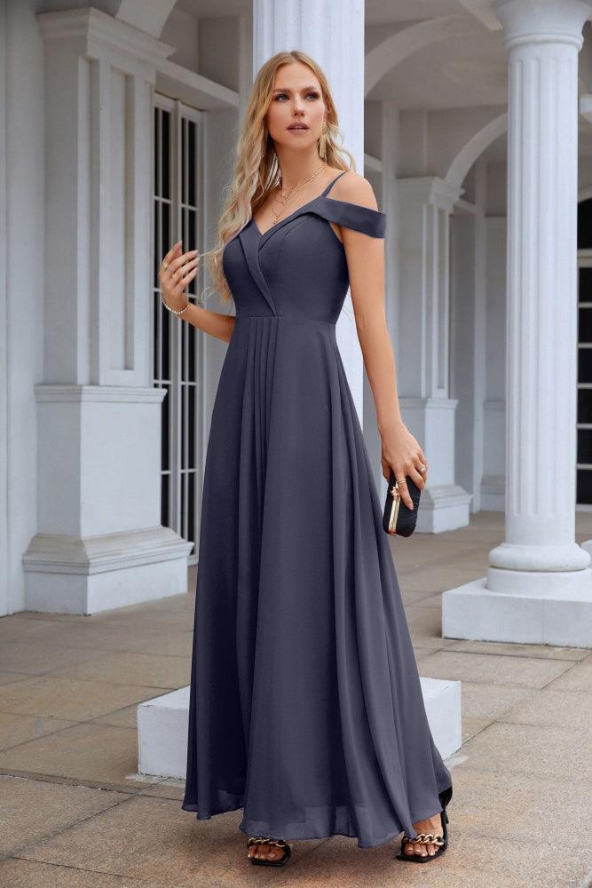 Women's thin strap off the shoulder bridesmaid mopping the floor evening dress 28093