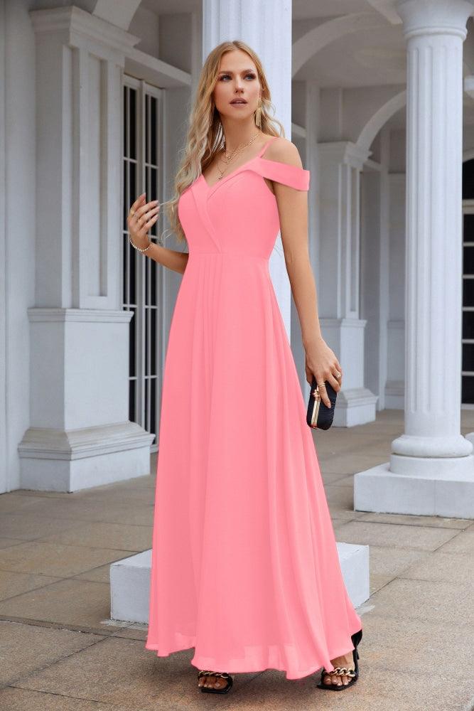 Women's thin strap off the shoulder bridesmaid mopping the floor evening dress 28093