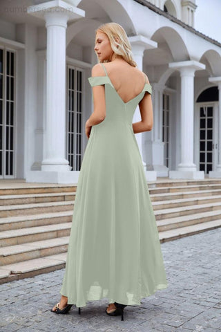 Vestido de noche de dama de honor con tirantes finos y hombros descubiertos para mujer 28093 