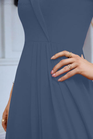 Vestido de noche de dama de honor con tirantes finos y hombros descubiertos para mujer 28093 