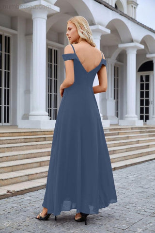 Vestido de noche de dama de honor con tirantes finos y hombros descubiertos para mujer 28093 