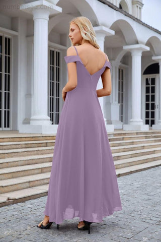 Vestido de noche de dama de honor con tirantes finos y hombros descubiertos para mujer 28093 