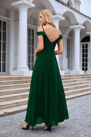 Vestido de noche de dama de honor con tirantes finos y hombros descubiertos para mujer 28093 