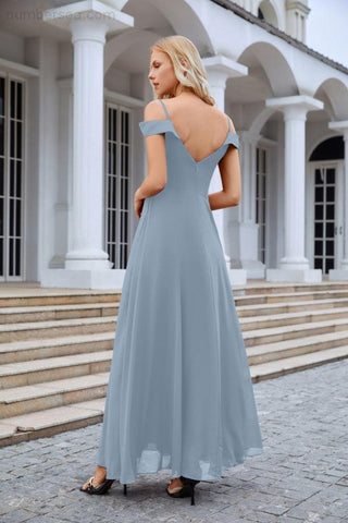 Vestido de noche de dama de honor con tirantes finos y hombros descubiertos para mujer 28093 