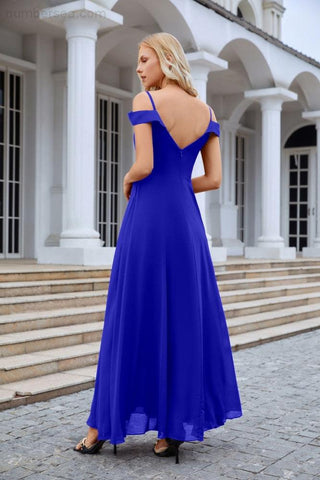 Vestido de noche de dama de honor con tirantes finos y hombros descubiertos para mujer 28093 