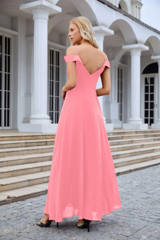 Vestido de noche de dama de honor con tirantes finos y hombros descubiertos para mujer 28093 