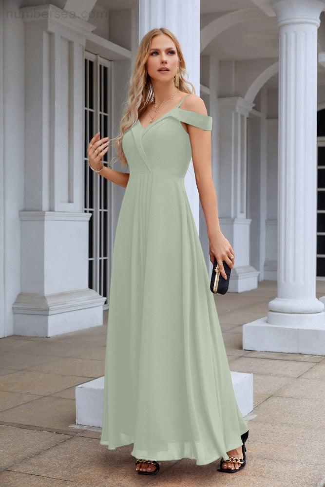 Women's thin strap off the shoulder bridesmaid mopping the floor evening dress 28093