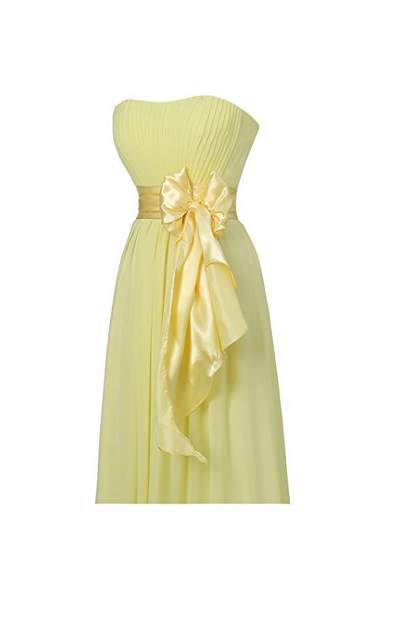 Vestidos de fiesta largos de gasa amarillos con escote corazón para damas de honor BD007