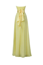 Robe de bal longue en mousseline jaune à décolleté cœur pour demoiselle d'honneur BD007
